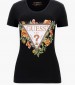 Women T-Shirts - Tops Triangle.Flowers Black Cotton Guess