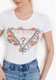 Women T-Shirts - Tops Triangle.Flowers White Cotton Guess