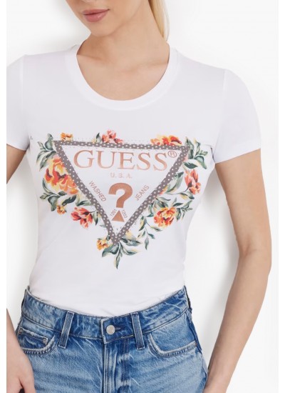 Γυναικείες Μπλούζες - Τοπ Boxy.Triangle Άσπρο Βαμβάκι Guess