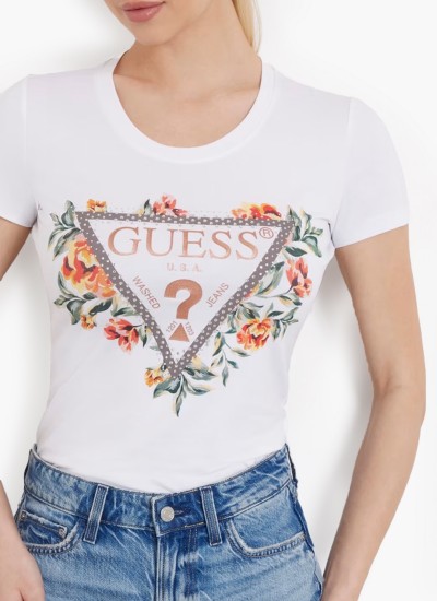 Γυναικείες Μπλούζες - Τοπ Flowers.D Μπλέ Ανοιχτό Βαμβάκι Guess