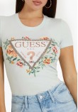 Women T-Shirts - Tops Triangle.Flowers Green Cotton Guess