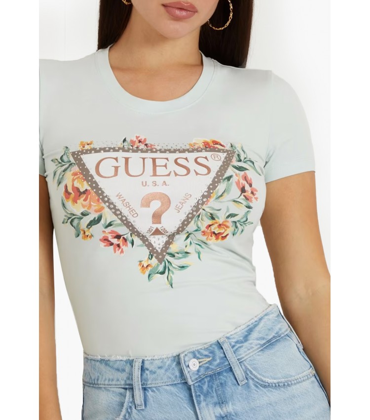 Γυναικείες Μπλούζες - Τοπ Triangle.Flowers Πράσινο Βαμβάκι Guess