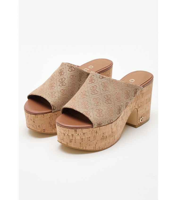 Women Mules Yaki3 Beige Fabric Guess