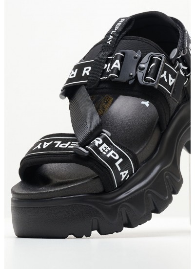 Women Sandals Juyce.Buckle Black Fabric Replay