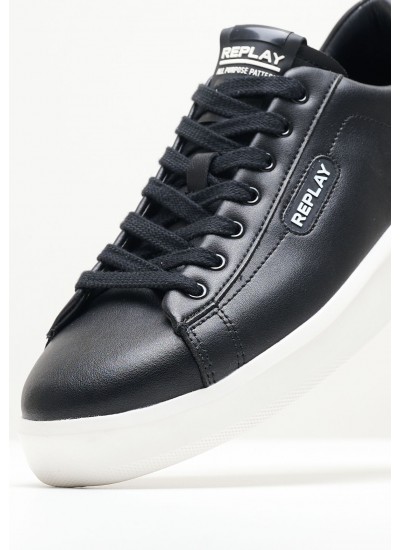 Men Casual Shoes University.Prime Black Leather Replay