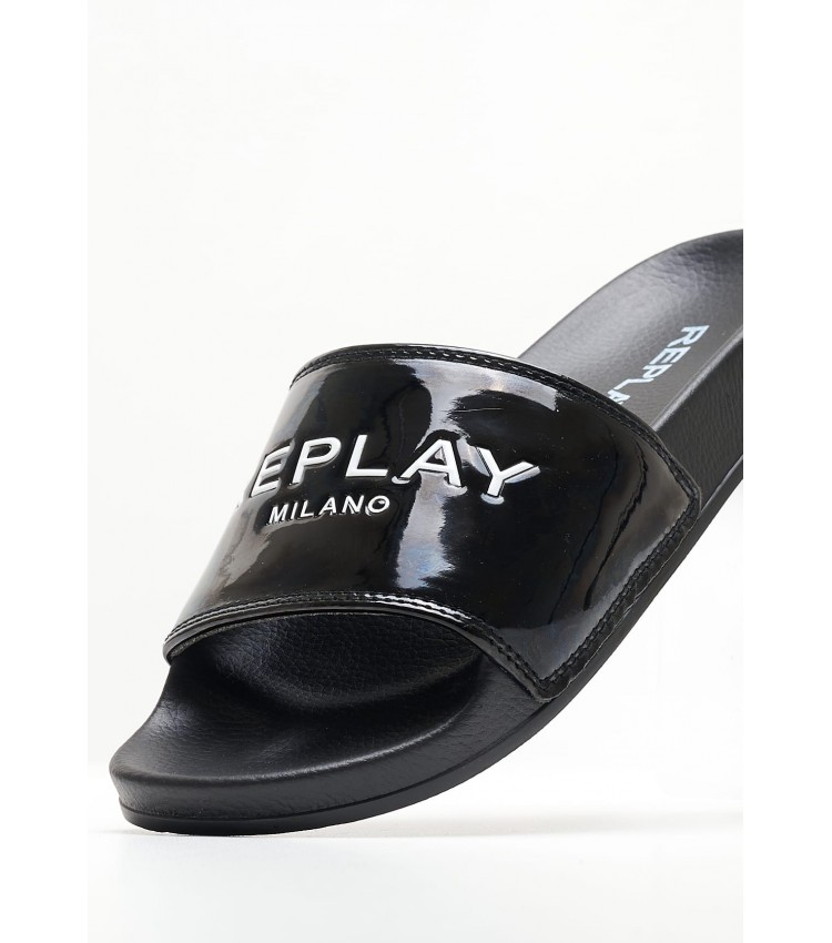 Women Flip Flops & Sandals Up.Patent Black ECOleather Replay