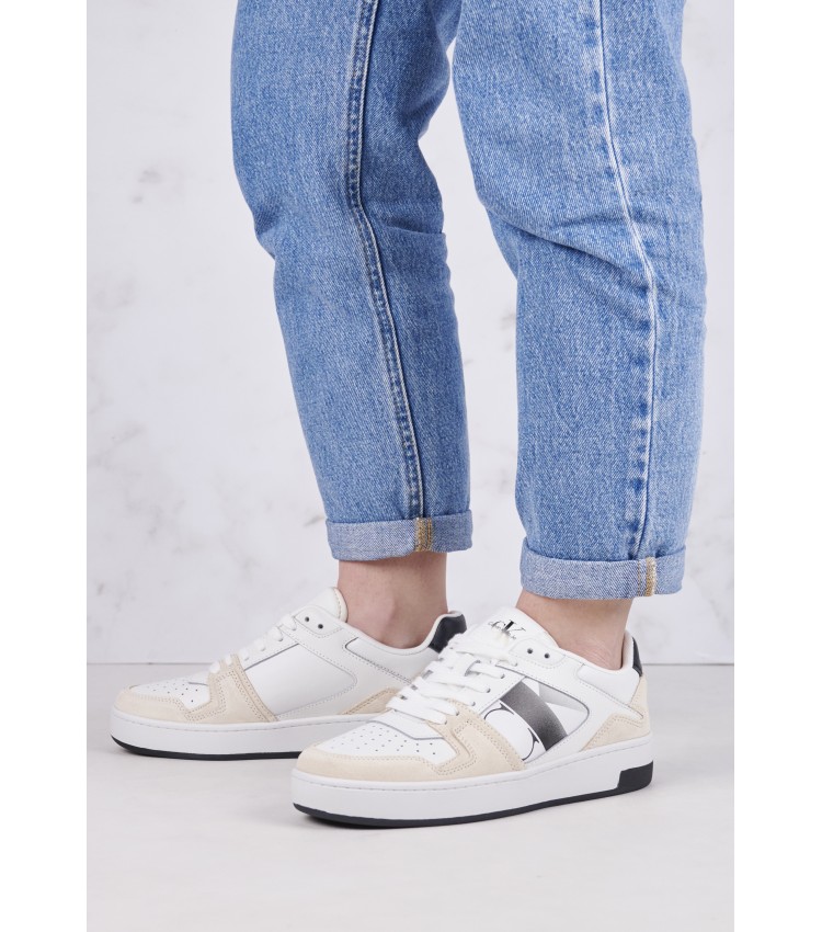 Women Casual Shoes Basket.Nbs White Leather Calvin Klein