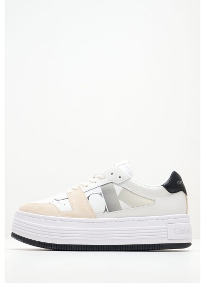 Women Casual Shoes Bold.Mix White Leather Calvin Klein