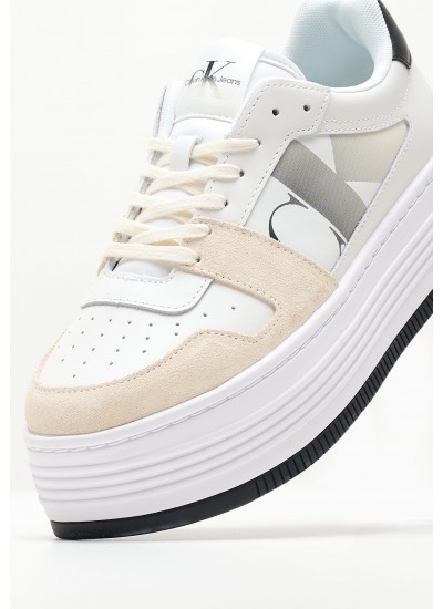 Women Casual Shoes Bold.Mix White Leather Calvin Klein