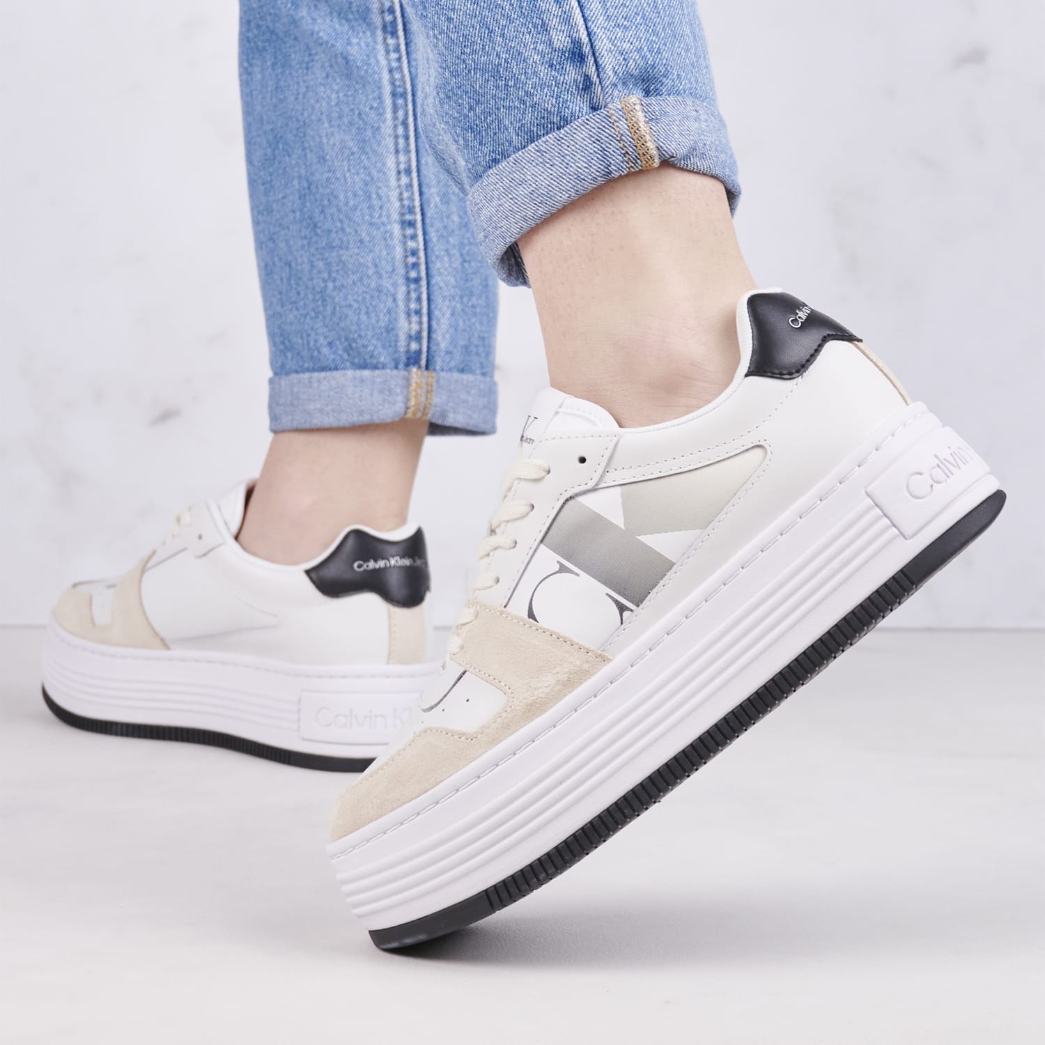 Γυναικεία Παπούτσια Casual Bold.Mix Άσπρο Δέρμα Calvin Klein Γυναικεία Παπούτσια Casual Bold.Mix Άσπρο Δέρμα Calvin Klein