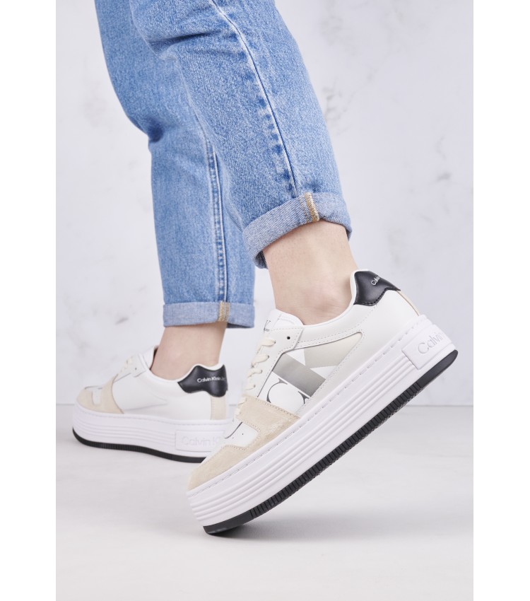 Women Casual Shoes Bold.Mix White Leather Calvin Klein