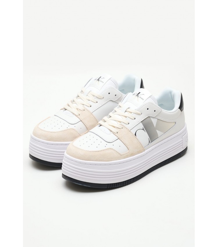 Women Casual Shoes Bold.Mix White Leather Calvin Klein