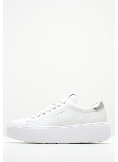 Women Casual Shoes Bubble.Cupsole White Leather Calvin Klein