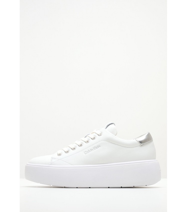 Women Casual Shoes Bubble.Cupsole White Leather Calvin Klein