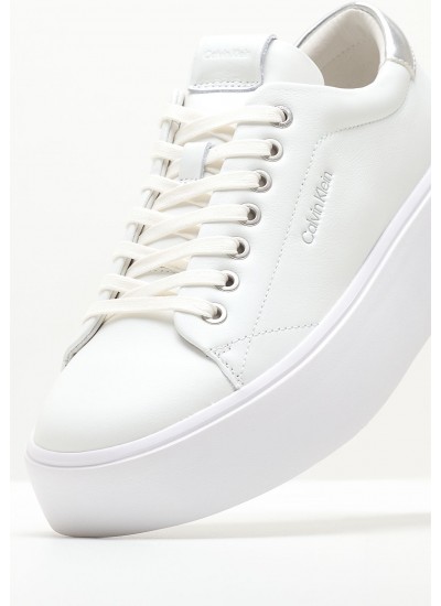 Women Casual Shoes Bubble.Cupsole White Leather Calvin Klein