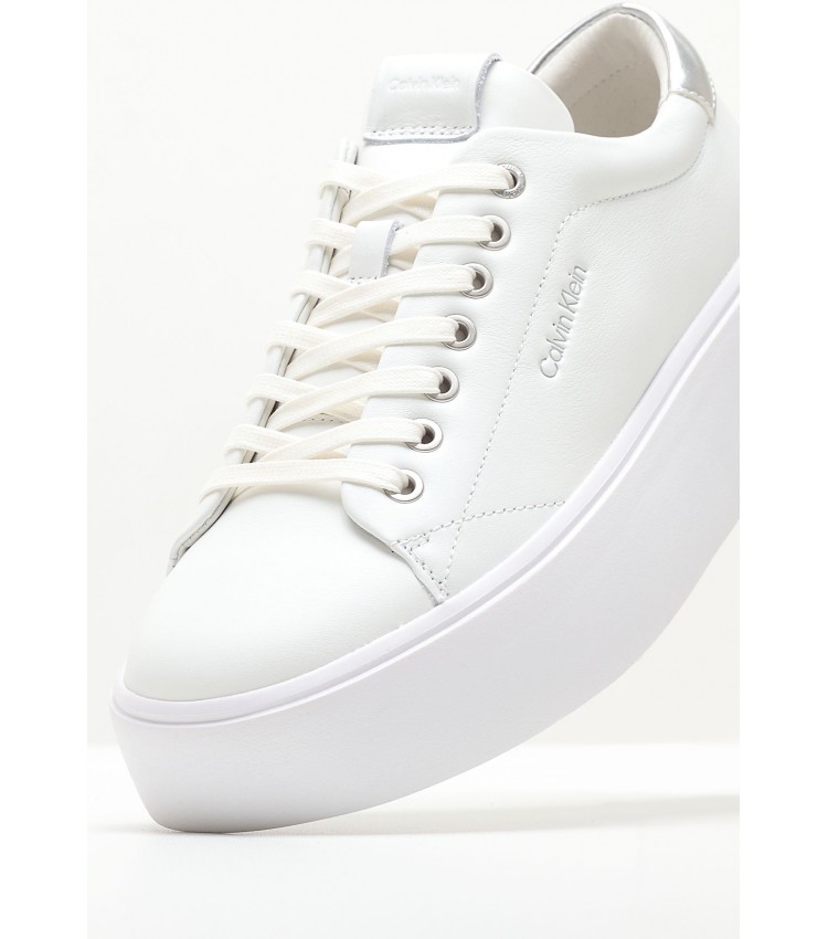 Women Casual Shoes Bubble.Cupsole White Leather Calvin Klein