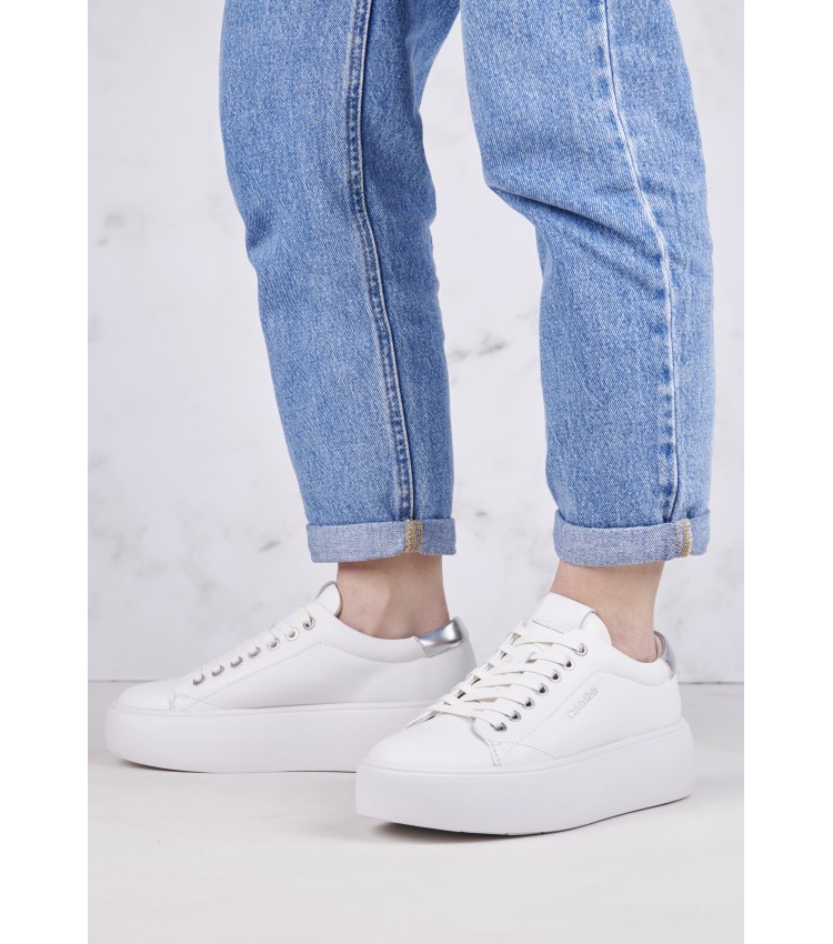 Women Casual Shoes Bubble.Cupsole White Leather Calvin Klein