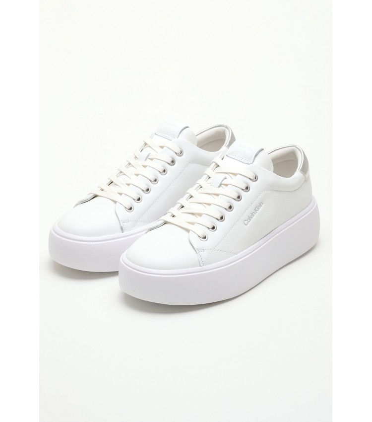 Women Casual Shoes Bubble.Cupsole White Leather Calvin Klein