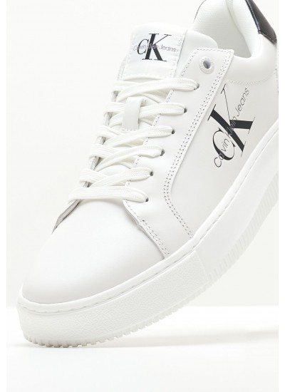 Women Casual Shoes Laceup.Low White Leather Calvin Klein