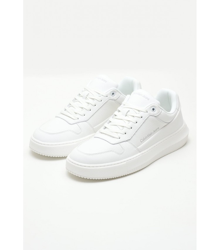 Men Casual Shoes Chunky.Insat White Leather Calvin Klein