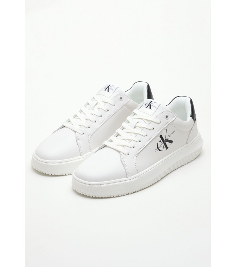 Men Casual Shoes Cupsole.Chunky White Leather Calvin Klein