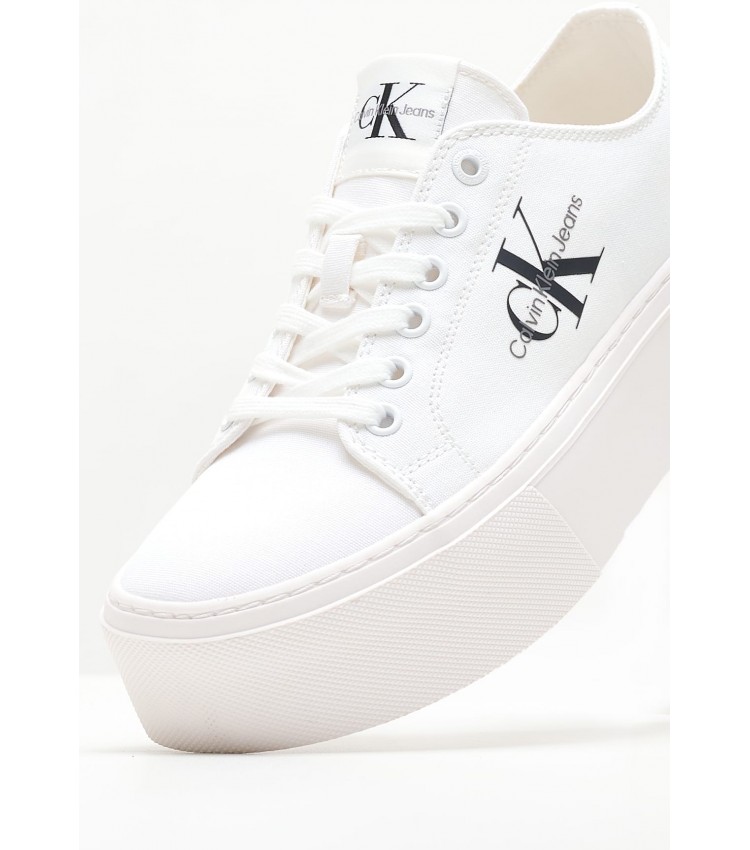 Women Casual Shoes Flatform.Plus White Fabric Calvin Klein