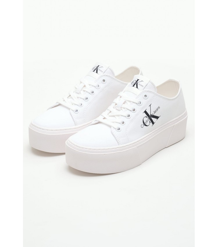 Women Casual Shoes Flatform.Plus White Fabric Calvin Klein