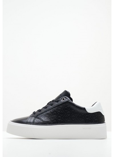 Women Casual Shoes Laceup.Monomix Black Leather Calvin Klein