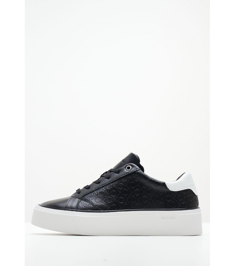 Women Casual Shoes Laceup.Monomix Black Leather Calvin Klein