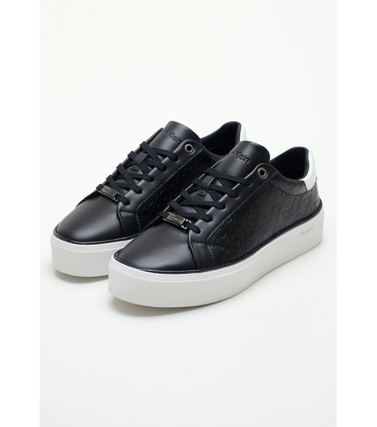 Women Casual Shoes Laceup.Monomix Black Leather Calvin Klein