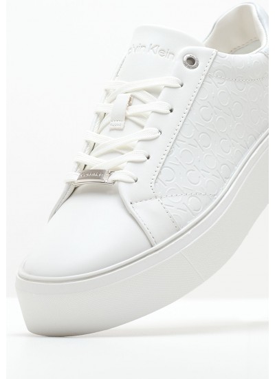 Women Casual Shoes Laceup.Monomix White Leather Calvin Klein