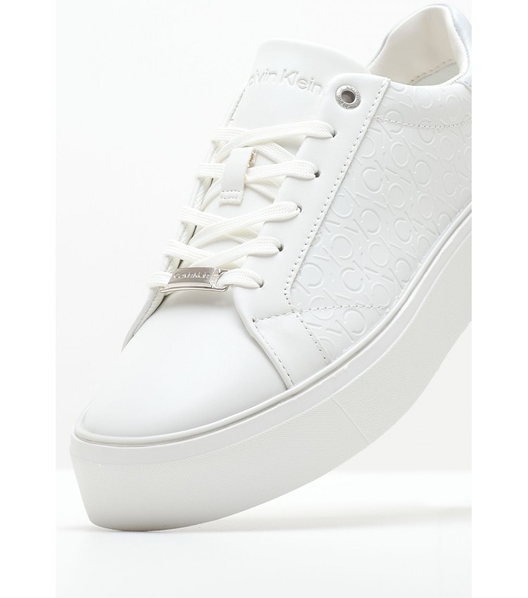 Women Casual Shoes Laceup.Monomix White Leather Calvin Klein