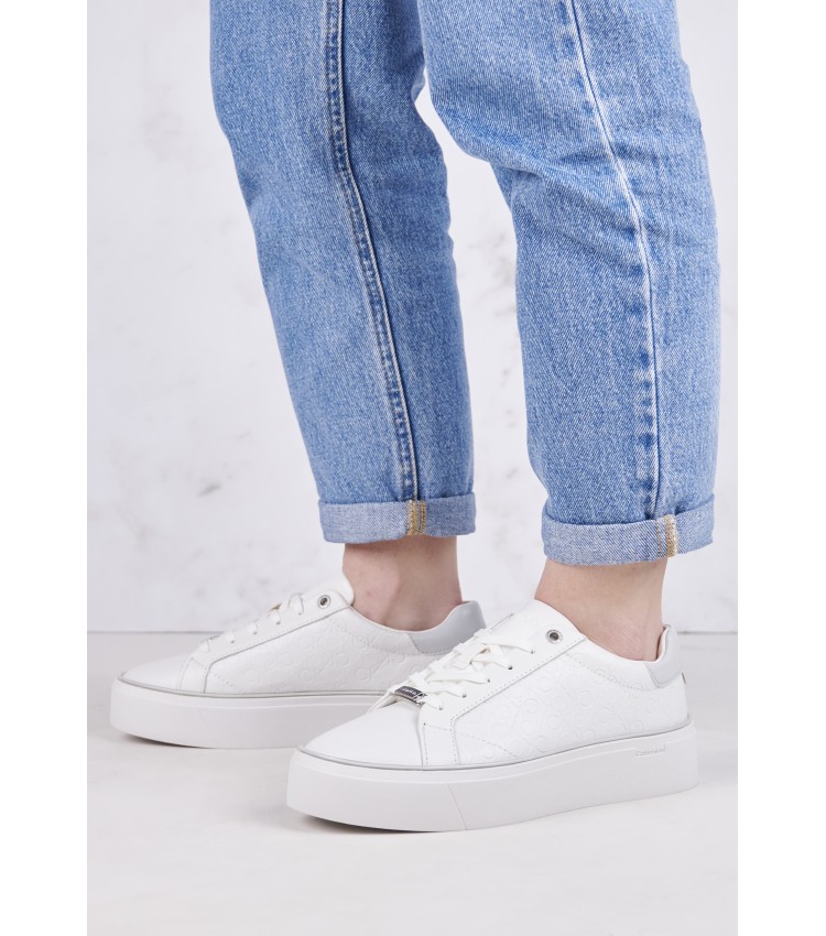 Γυναικεία Παπούτσια Casual Laceup.Monomix Άσπρο Δέρμα Calvin Klein