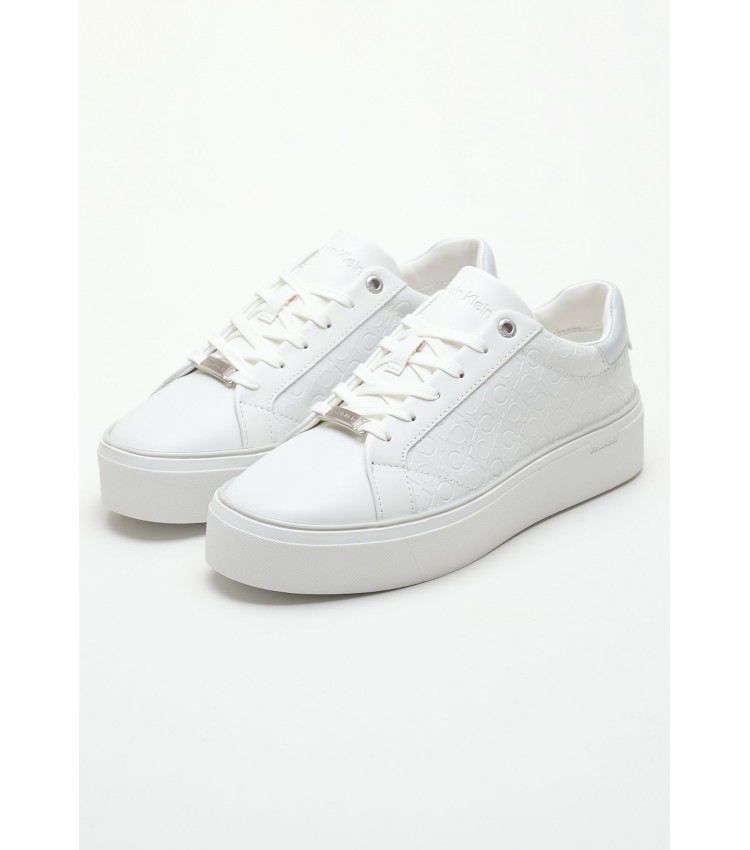 Women Casual Shoes Laceup.Monomix White Leather Calvin Klein