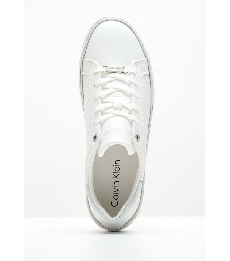 Women Casual Shoes Laceup.Monomix White Leather Calvin Klein