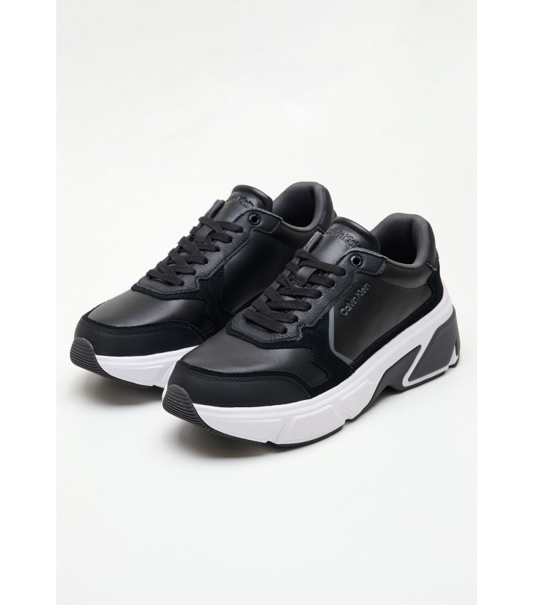 Men Casual Shoes Lowtop Black Leather Calvin Klein