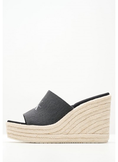 Women Platforms High Slide.Wedge Black Fabric Calvin Klein