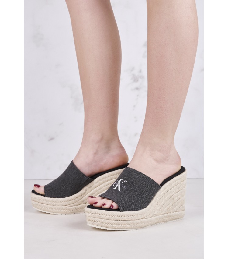 Women Platforms High Slide.Wedge Black Fabric Calvin Klein