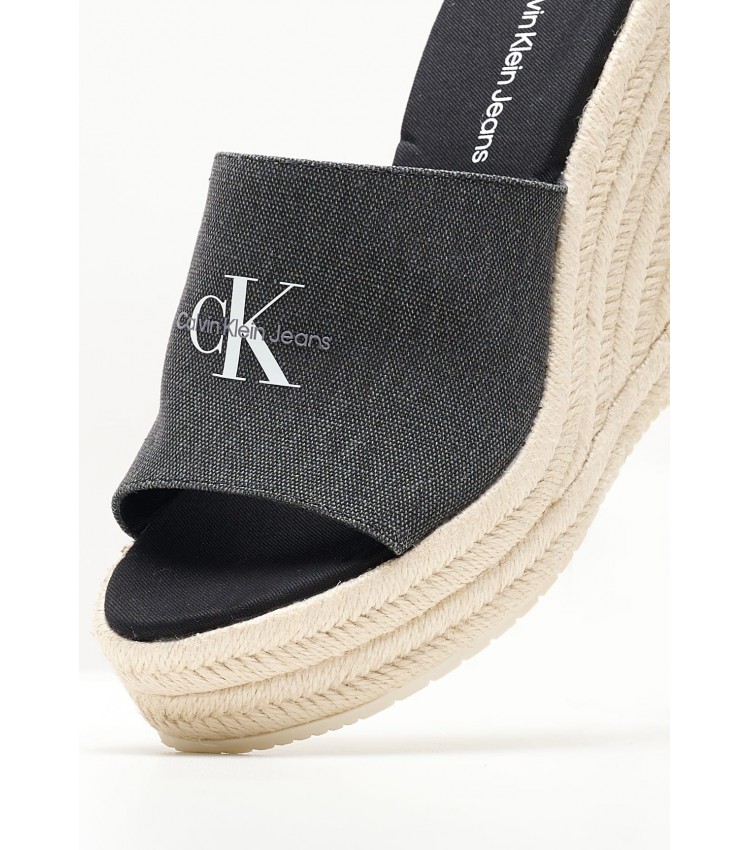 Women Platforms High Slide.Wedge Black Fabric Calvin Klein