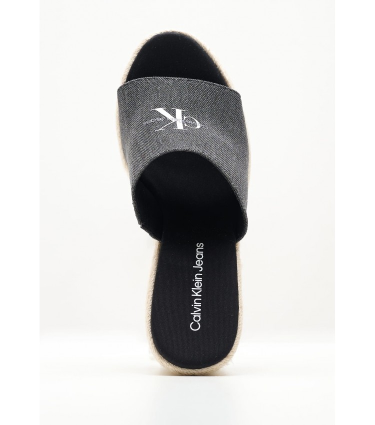 Women Platforms High Slide.Wedge Black Fabric Calvin Klein