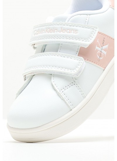 Kids Casual Shoes Velcro.Snkr White ECOleather Calvin Klein