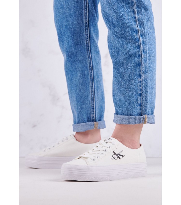 Γυναικεία Παπούτσια Casual Vulc.Flatform Άσπρο Ύφασμα Calvin Klein