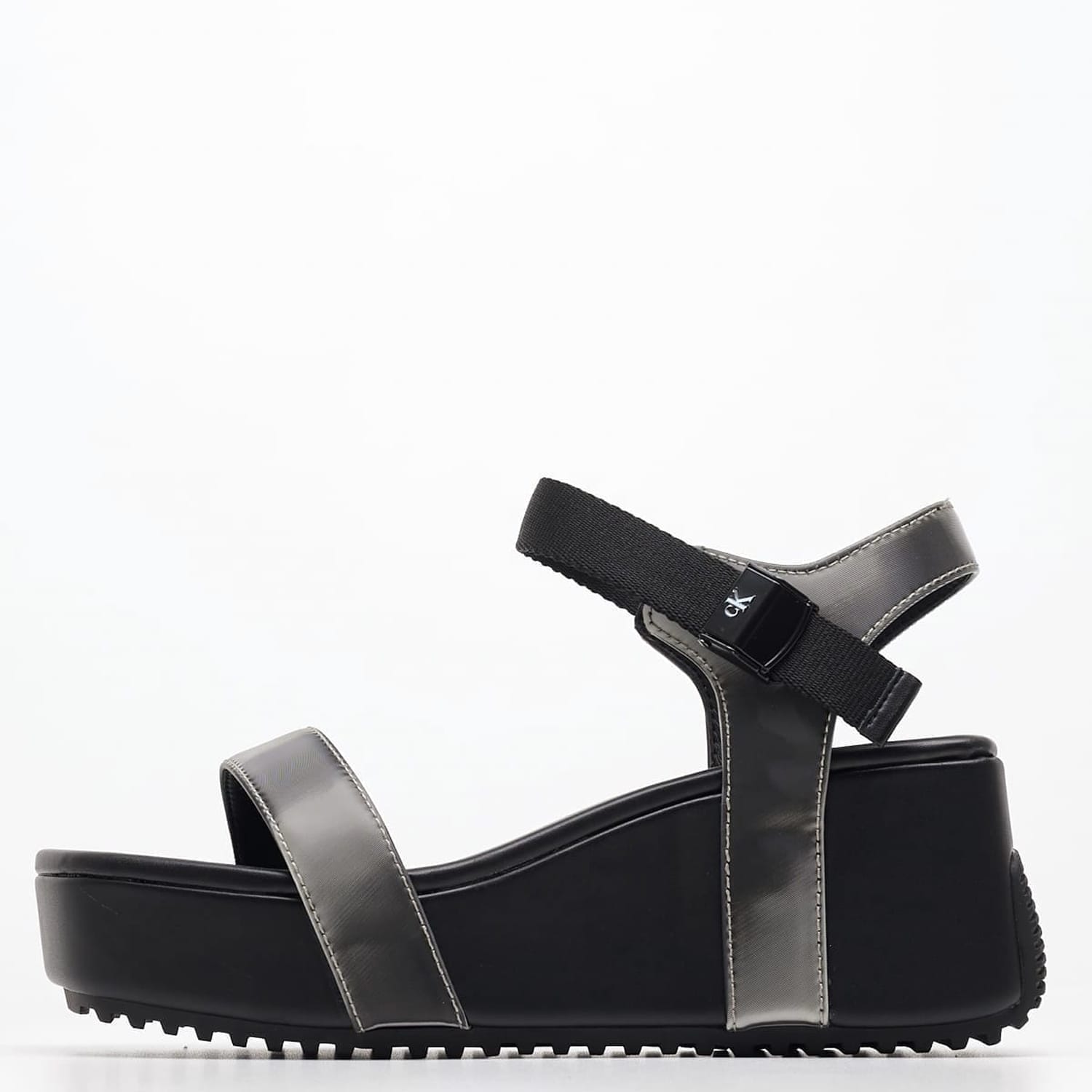 Women Platforms Low Wedge.Block Black ECOleather Calvin Klein