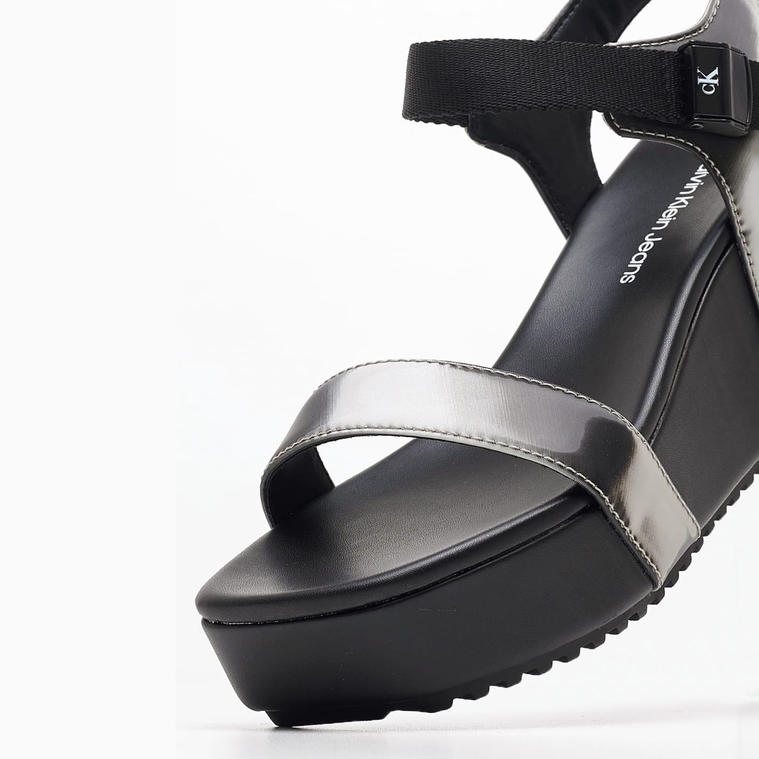 Women Platforms Low Wedge.Block Black ECOleather Calvin Klein