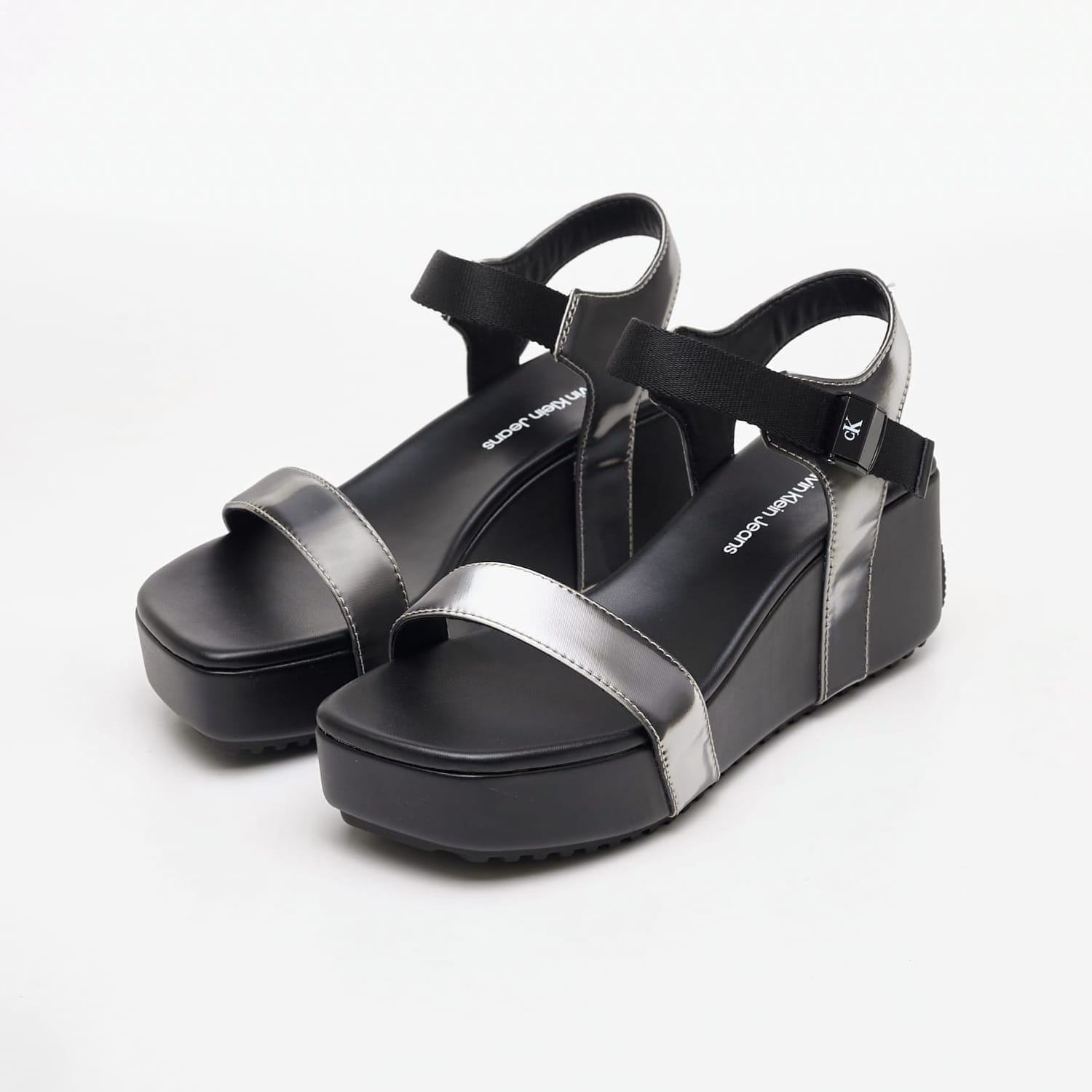 Women Platforms Low Wedge.Block Black ECOleather Calvin Klein Women Platforms Low Wedge.Block Black ECOleather Calvin Klein