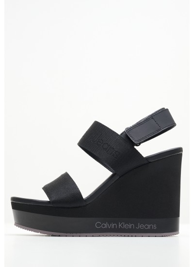 Γυναικείες Πλατφόρμες Ψηλές Slide.Wedge Μπεζ Ύφασμα Calvin Klein