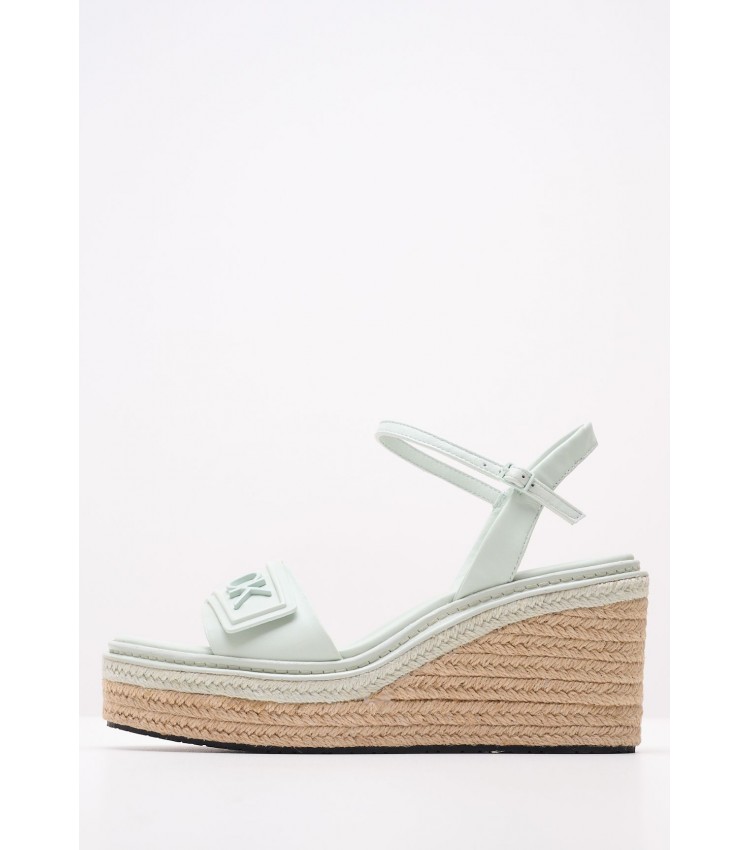 Women Platforms High Wedge.Relock Green Leather Calvin Klein