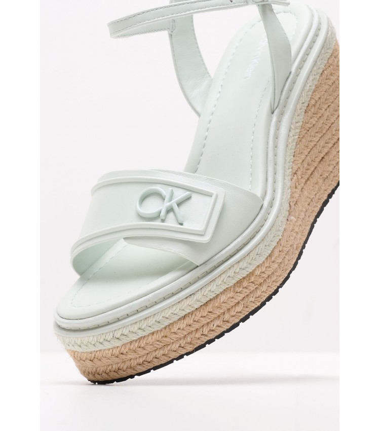 Women Platforms High Wedge.Relock Green Leather Calvin Klein