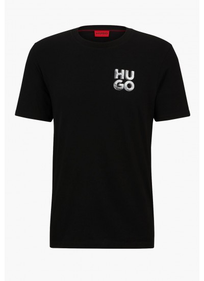 Men T-Shirts Detzington241 Black Cotton Hugo