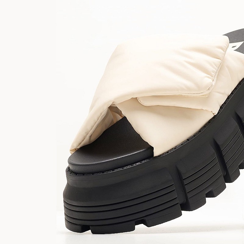 Women Platforms Low Ava.Velcross Beige Fabric Buffalo